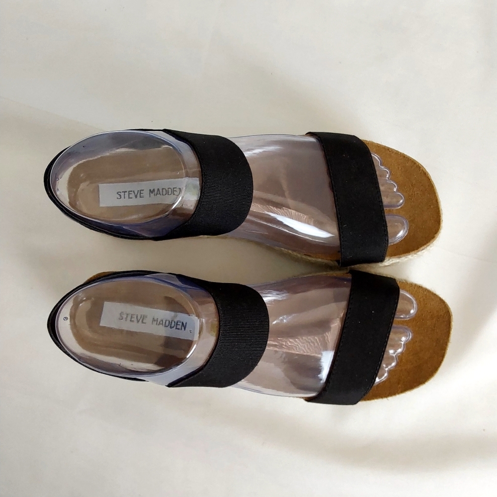 Steve Madden Black Espadrille Platform Sandals - Picture 7 of 12